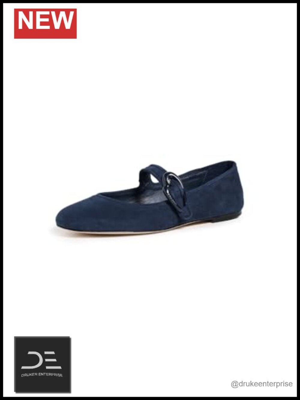 Suede Ballet Flats with Buckle Vamp Strap, Cushioned Footbed